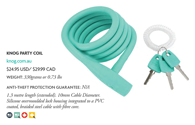 Read post: Knog Party Coil cable bike lock arrives in 12 spring colours Teal Knog Party Coil bike lock with 3 keys and wrist band