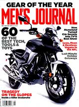 Men's Journal December 2012 cover with Serfast Thunderbolt bike light
