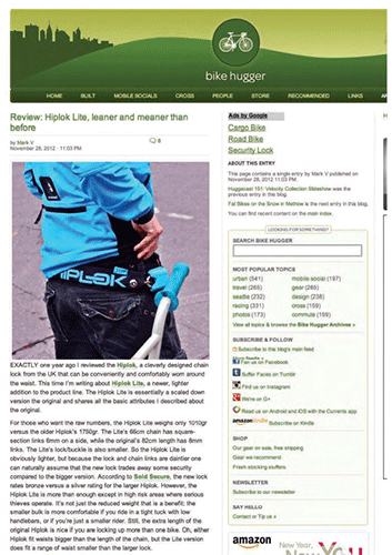 Hiplok wearable chain bicycle lock review on bikehugger.com