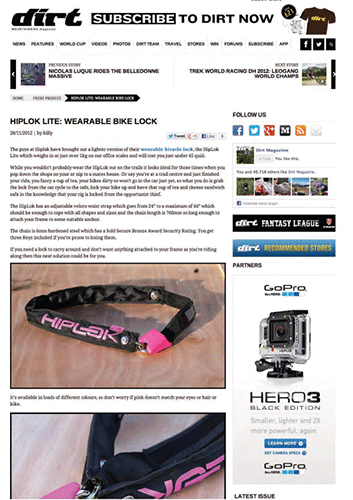 Hiplok wearable chain bicycle lock review in Dirt magazine