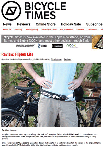 Hiplok wearable chain bicycle lock review in Bicycle Times