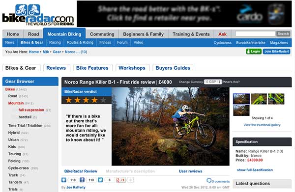 Norco Range Killer B 2013 MTB in bikeradar.com