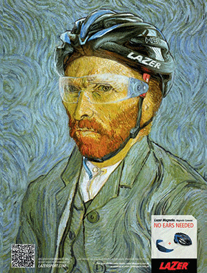 Van Gogh self-portrait, but with Lazer Helium bike helmet, Magneto glasses, and no ears
