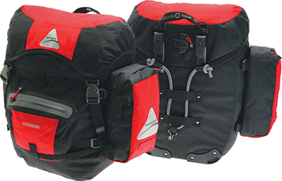 Pair of Axiom GrandTour cycle touring panniers with clip-on pockets