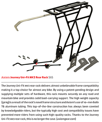 Axiom Unifit Journey MK3 rear bike rack with 2 stays, attachment hardware, and adaptor pieces.