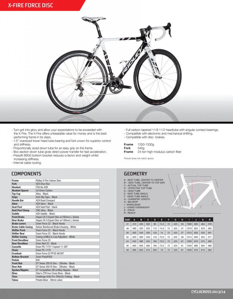 le vélo de cyclocross en carbone X-Fire Force Disc 2014 de Ridley